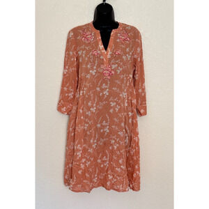 April Cornell Dress Small Long Sleeve Floral Midi Embroidered Cottage Prairie